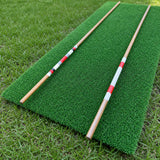 Close view of handmade hickory alignment sticks and their painted red, white and black bands