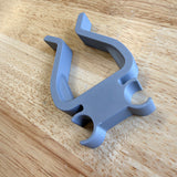 Grey golf club wall clip, angled view