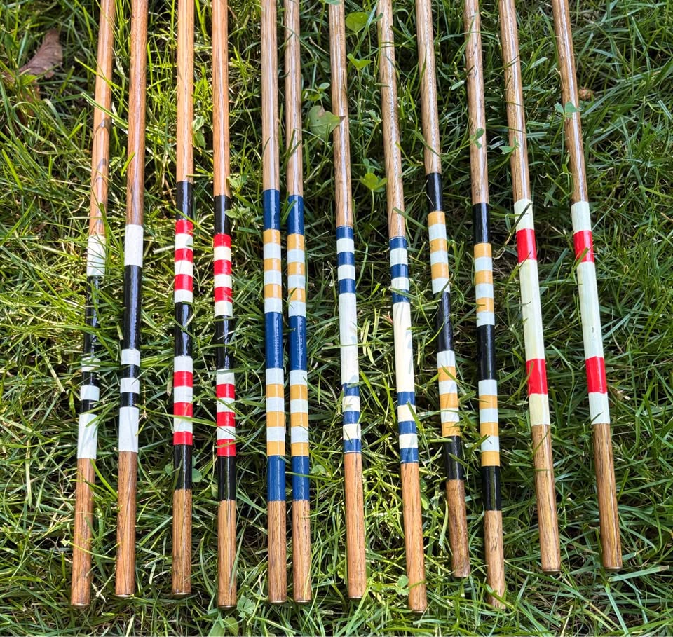 Hand painted hickory alignment sticks in many custom colour combinations